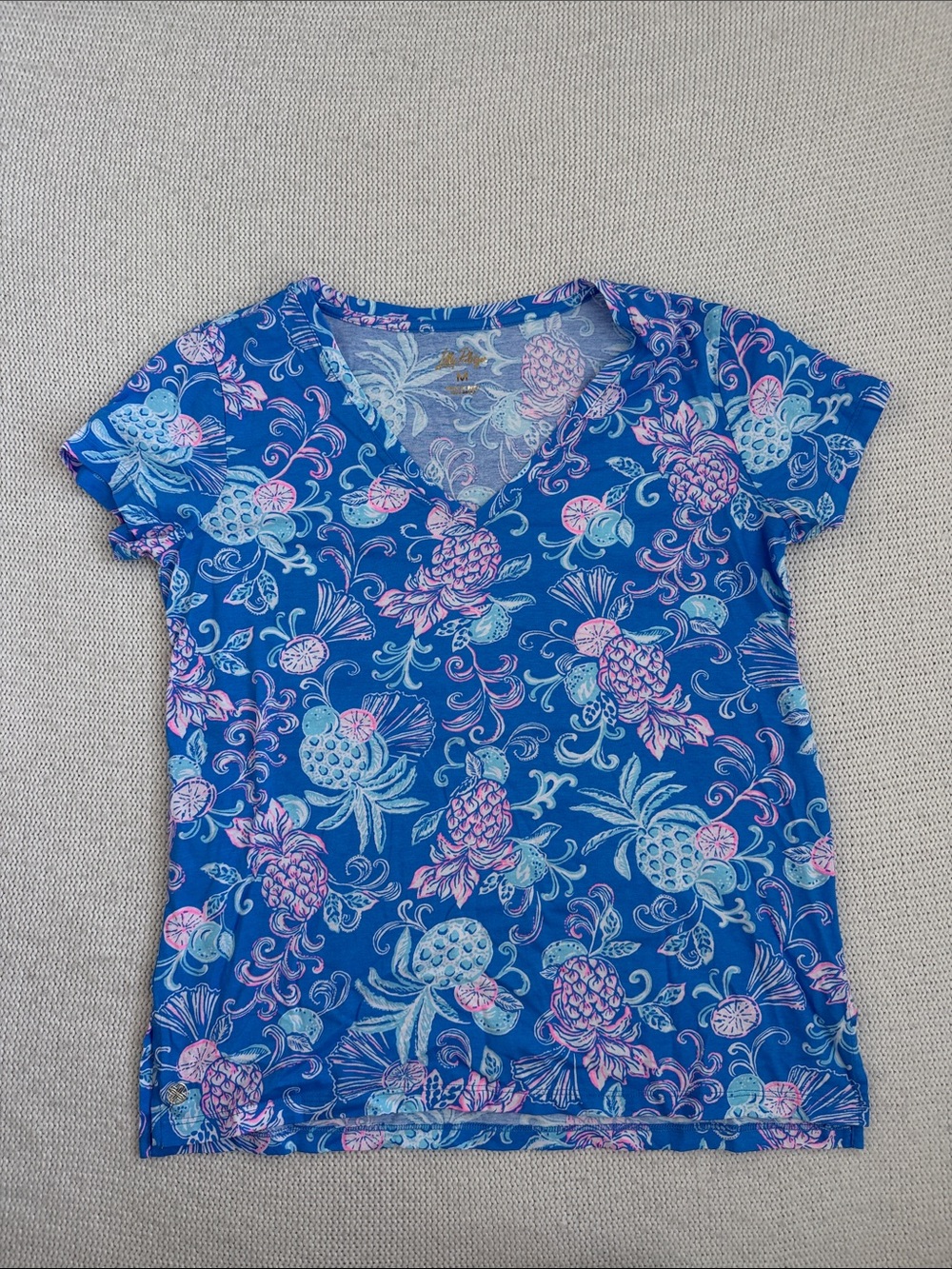 Lilly Pulitzer Meredith Short Sleeve Tee in Sunwashed Blue Citrus Crush Size Med - Picture 2 of 9